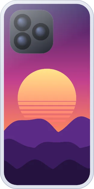 Retro striped sunset over purple mountains